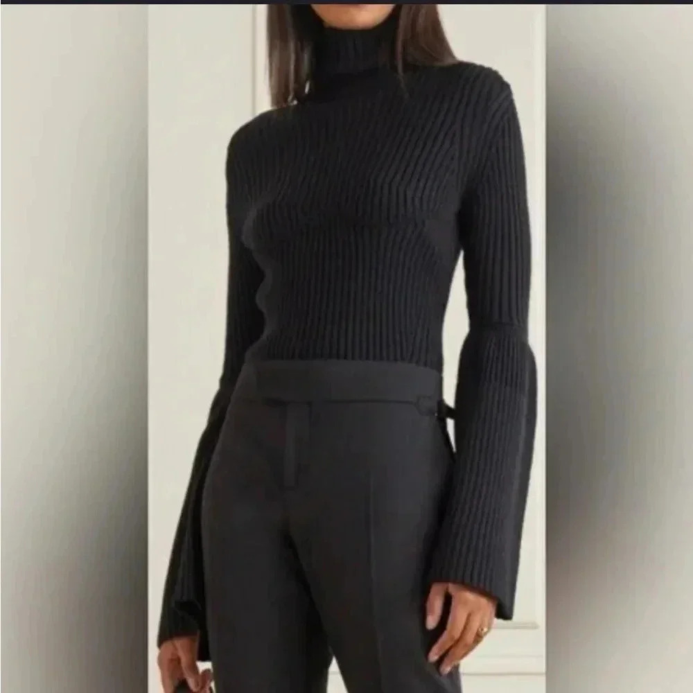 NWT $1.5k TOM FORD Sweater Women's Small Mock Neck With Bell Sleeves Black